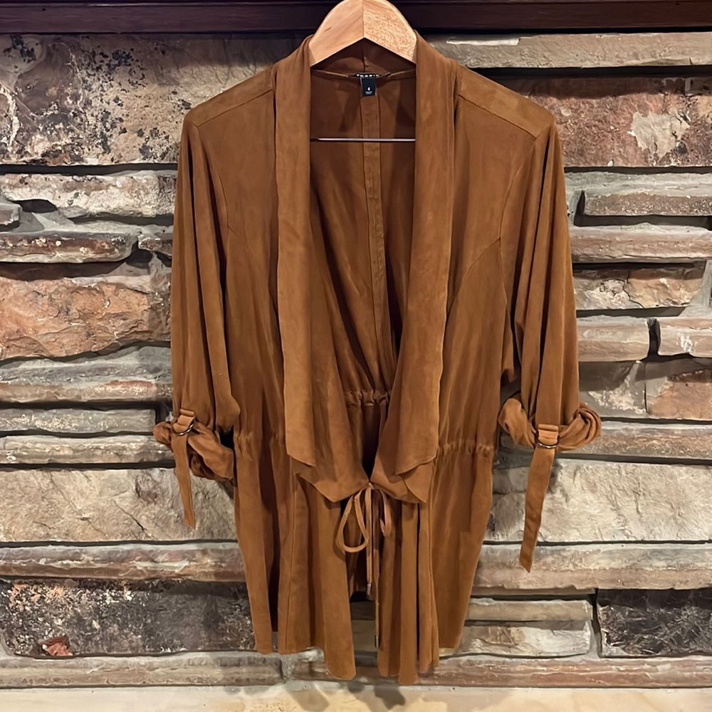 Torrid Faux Suede Cognac Drape Front Anorak Jacket